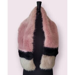 Sam Edelman Faux Fur Neck Warmer | 46” | Pink Black Scarf | EUC
